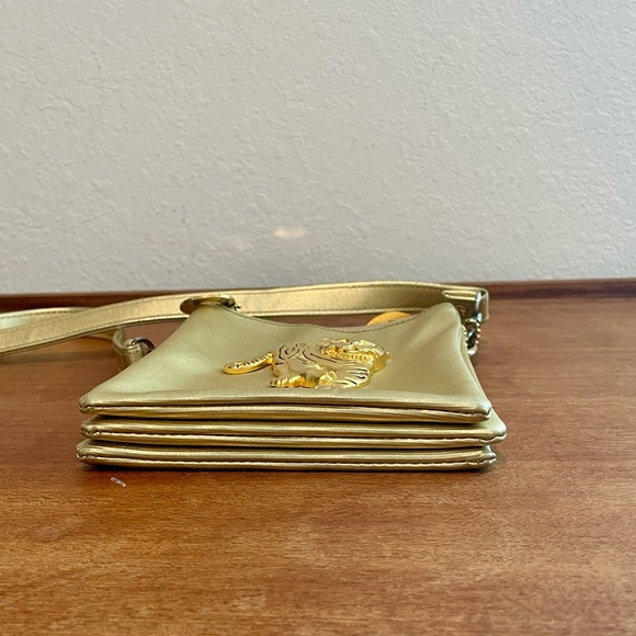 Vintage 1980s Nima Gold Tiger Brooch Triple Pocket Women’s Crossbody Bag Purse - Picture 11 of 13